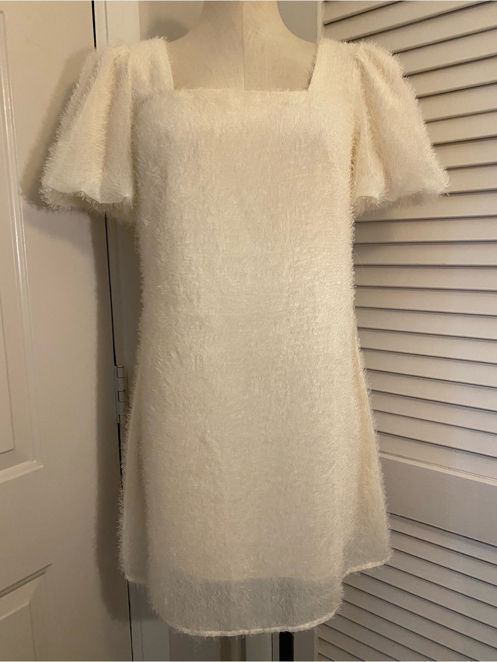 Fuzzy Cream “Dazy” Mini Dress- Size Medium